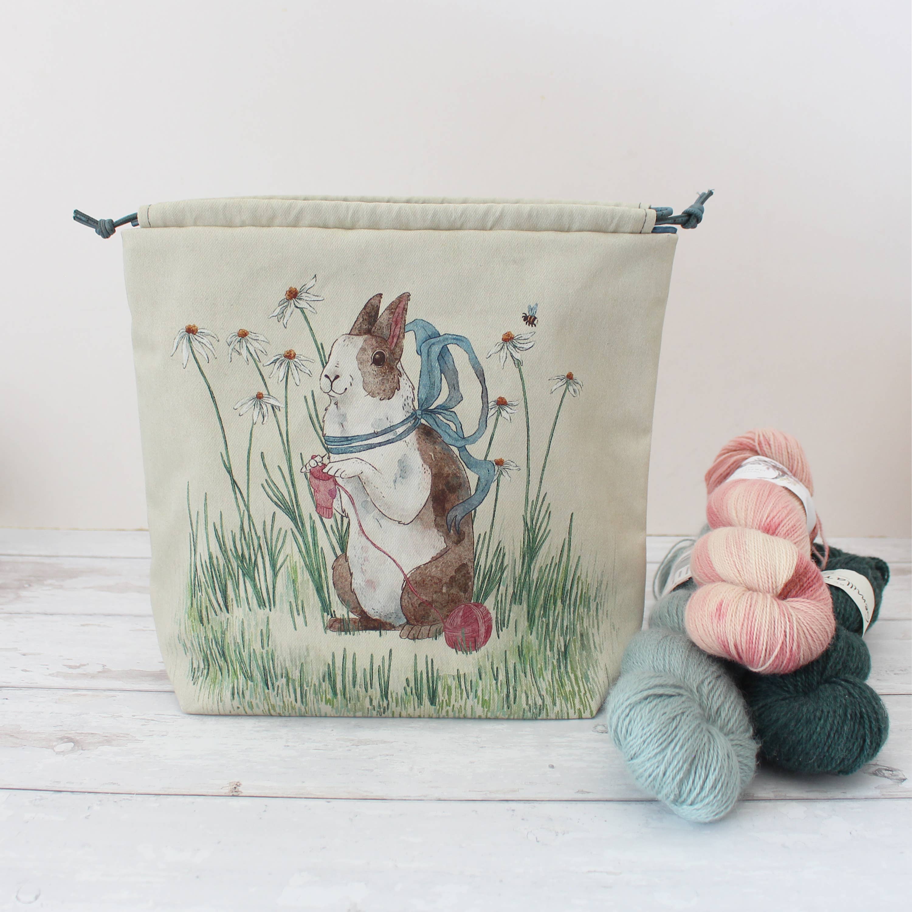 The Blue Rabbit House - Daisy the Knitting Rabbit - Project Bag