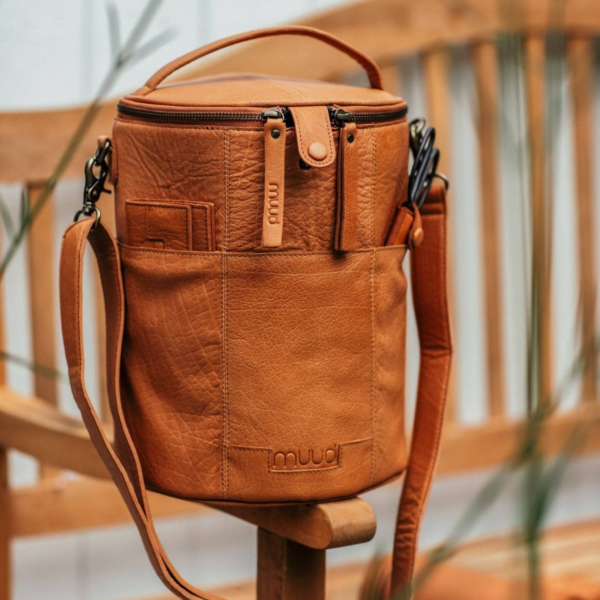 Sac à projets en cuir Muud Saturn XL pour tricot et crochet