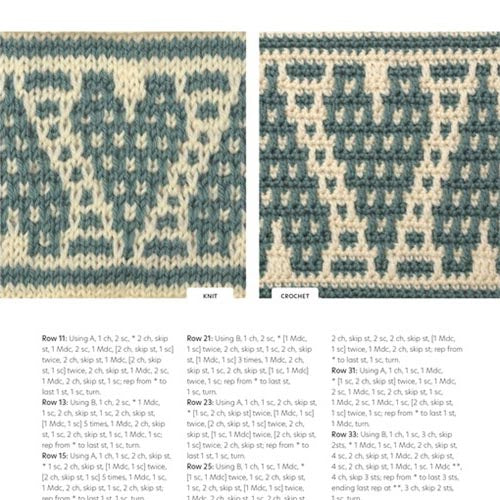 Knitted and crocheted pattern side by side.