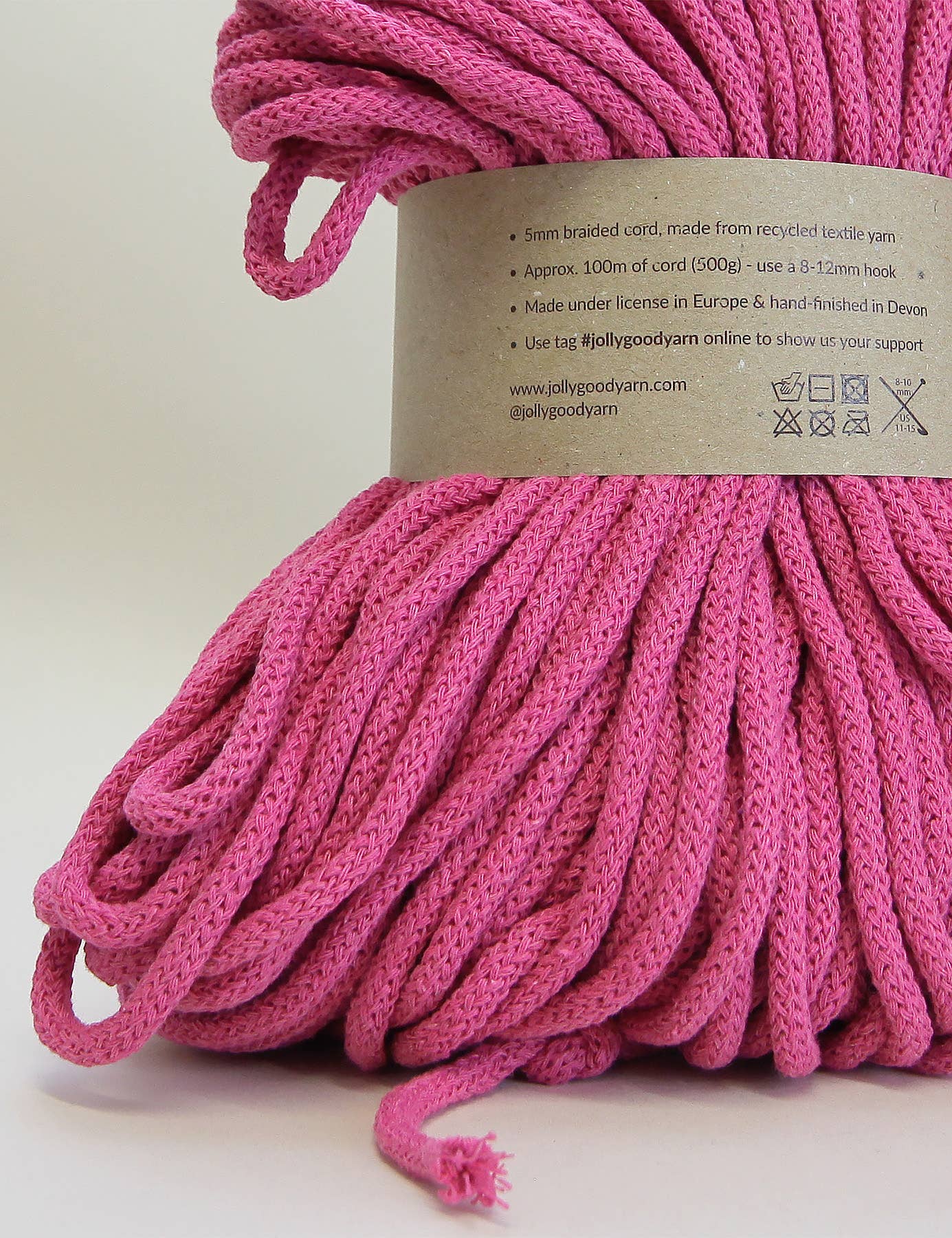 Jolly Good Yarn - 5mm Colyton Pink recycled cotton macrame cord (100m)