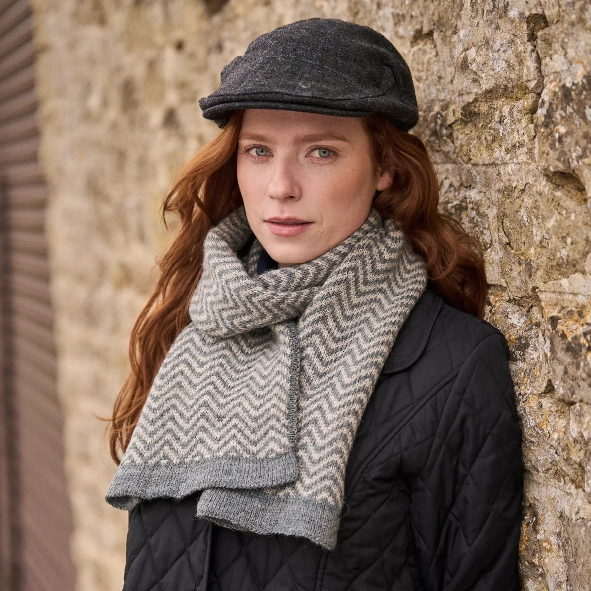 The Bramble & Fleece Thirsk Scarf, herringbone Fair Isle in two shades of Sheepsoft 4 Ply