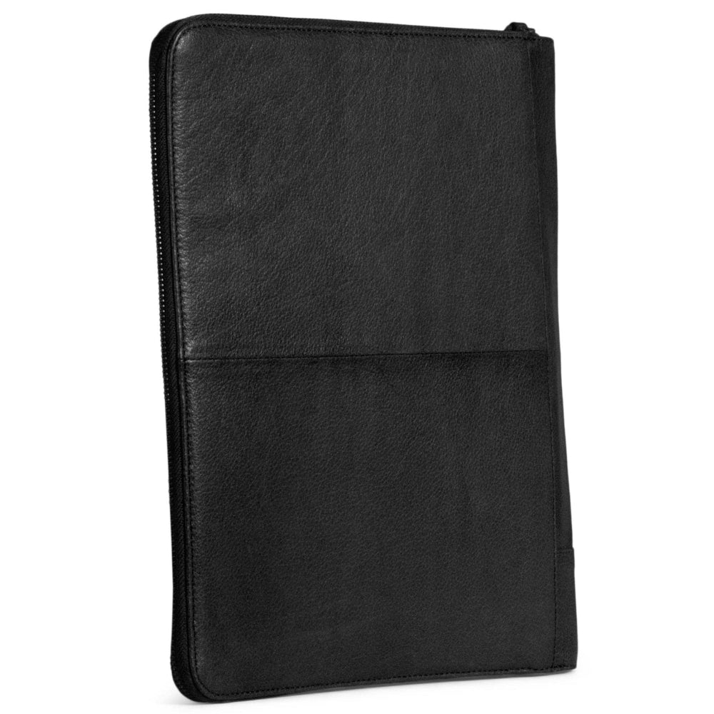 muud Göteborg Case, black leather zippered pouch on a white background