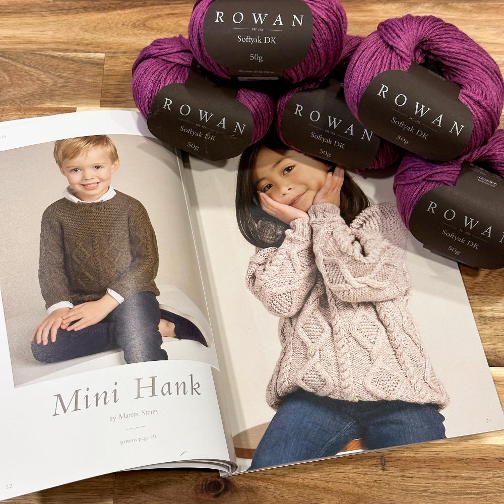 Mini Hank Sweater – Knitting Kit (Rowan Softyak, Meadow 237, Size 3–4 Years)
