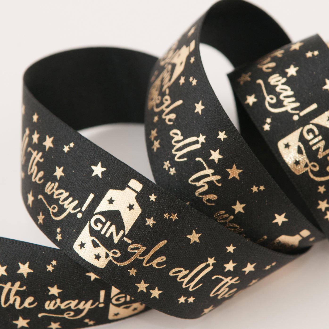 Berisfords Satinband GIN-gle all the way - Schwarz/Gold 25mm