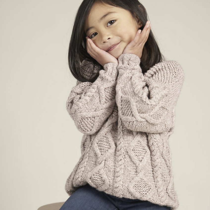 Mini Hank Sweater – Knitting Kit (Rowan Softyak, Meadow 237, Size 3–4 & 5-6 Years)