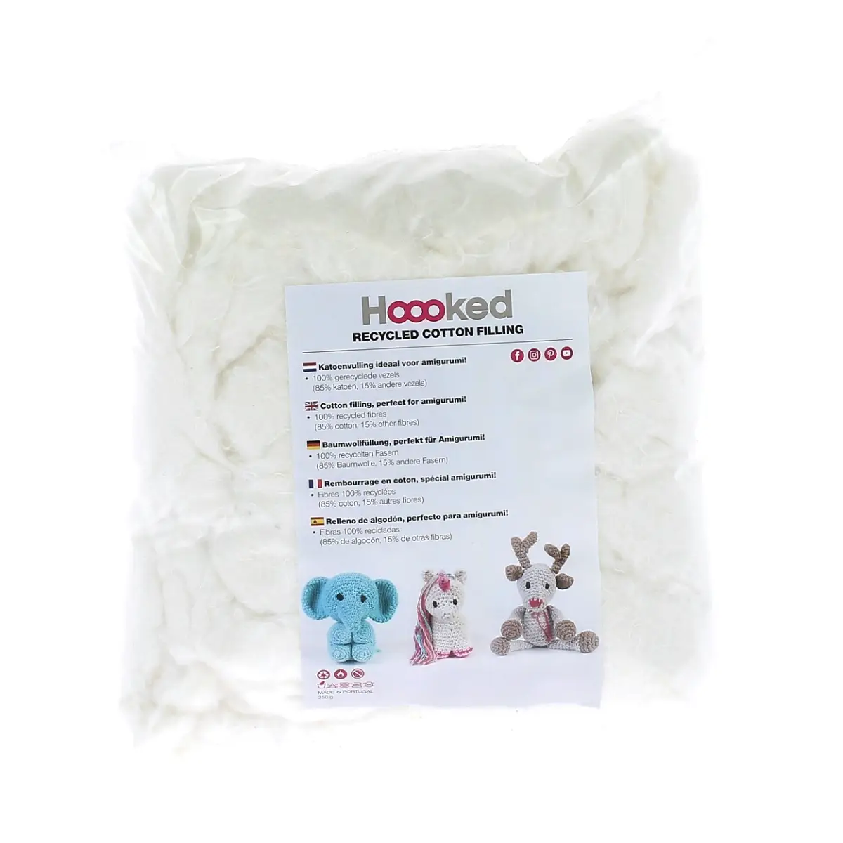 Hoooked - Rembourrage pour jouets en coton 100 % recyclé - Rembourrage 250 g
