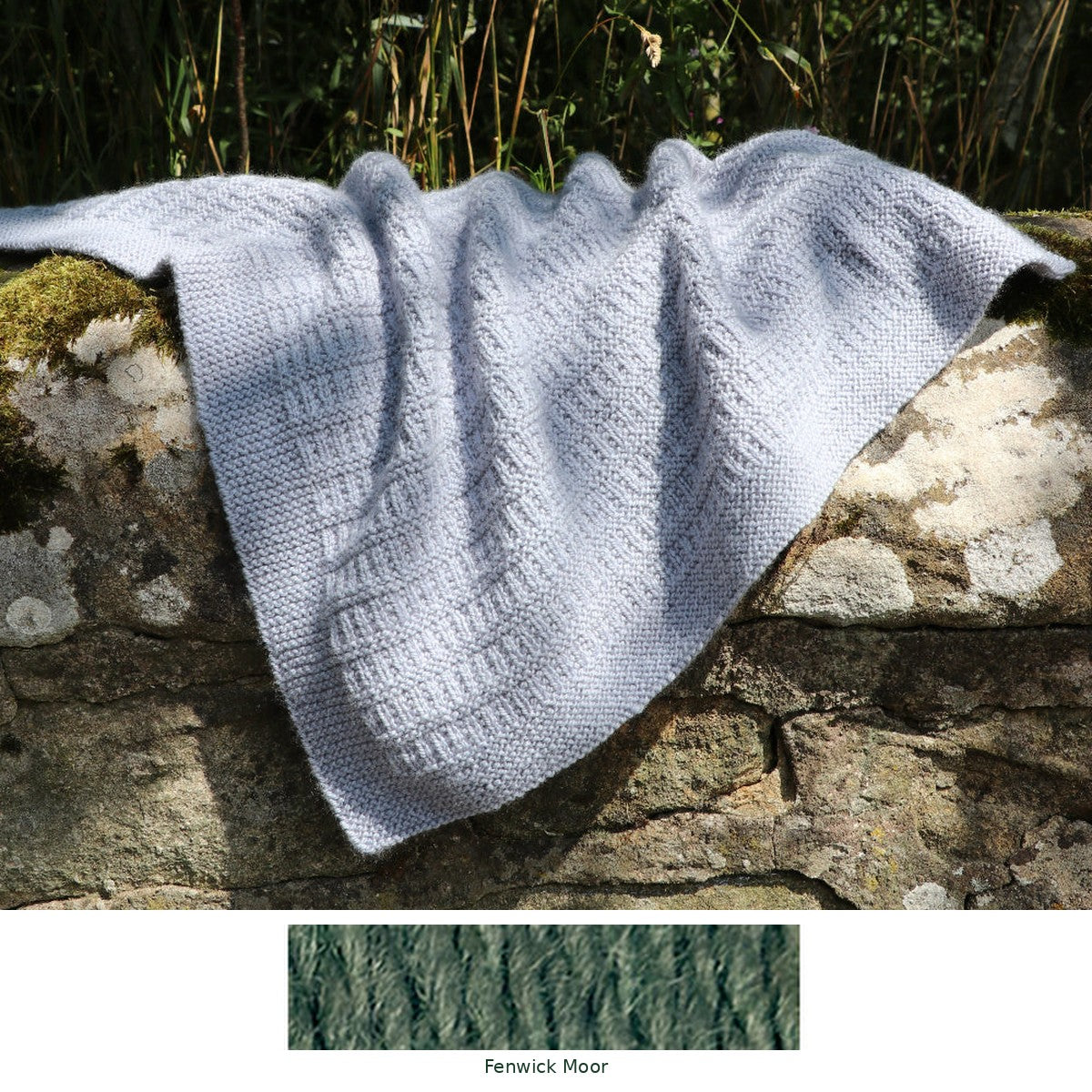 Cassillis Baby Blanket knitting kit in Fenwick Moor, with the yarn shade shown
