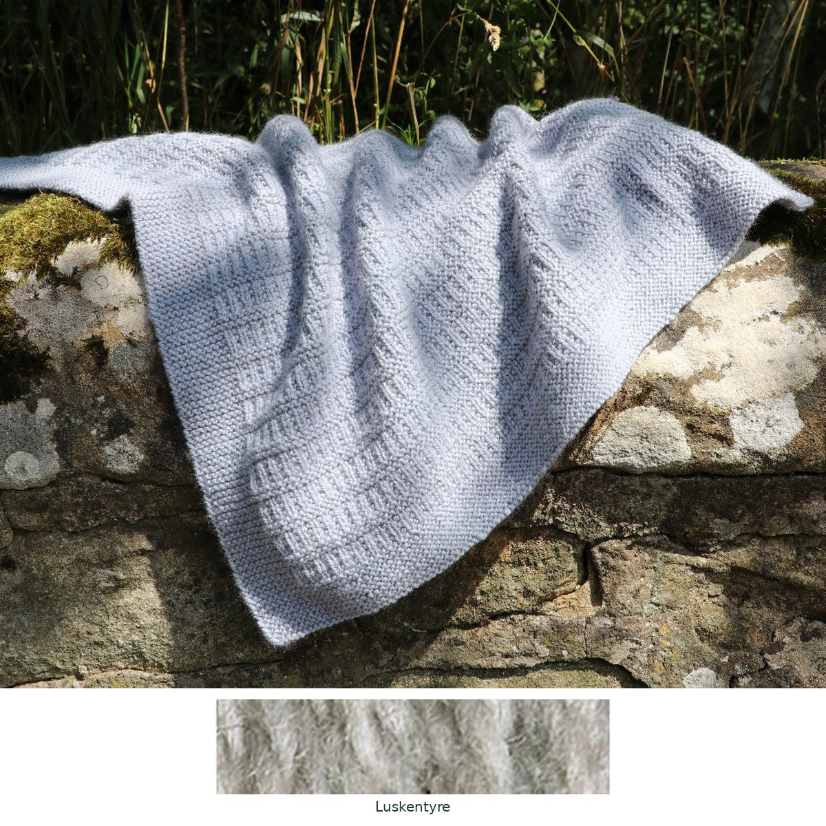 Cassillis Baby Blanket knitting kit in Luskentyre, with the yarn shade shown