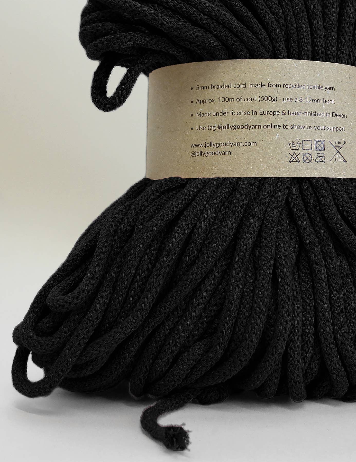 Jolly Good Yarn - 5mm Heavitree Black recycled cotton macrame cord (100m)