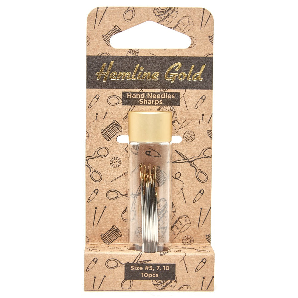 Hemline Gold Premium Sharps Hand Sewing Needles Size 5-10 (pack of 10)