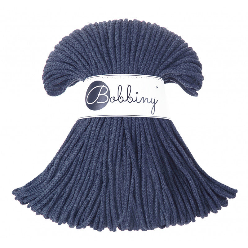 3mm braided Bobbiny cord in colour jeans