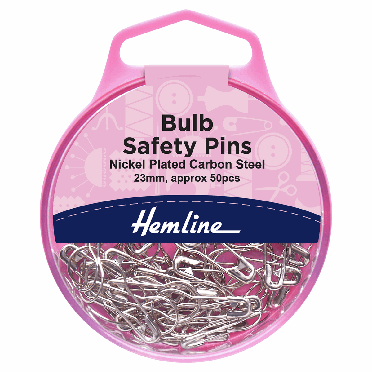 Hemline Bulb Safety Pins, 23mm, Silver (pack of 50)