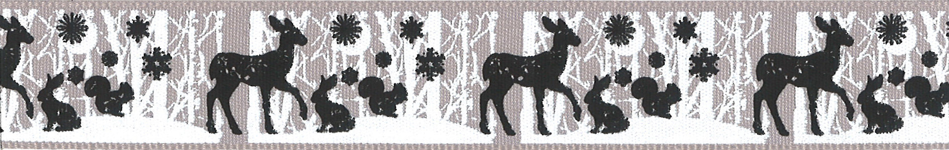 Berisfords Woven Ribbon with Woodland Animals - Silver Grey 25mm