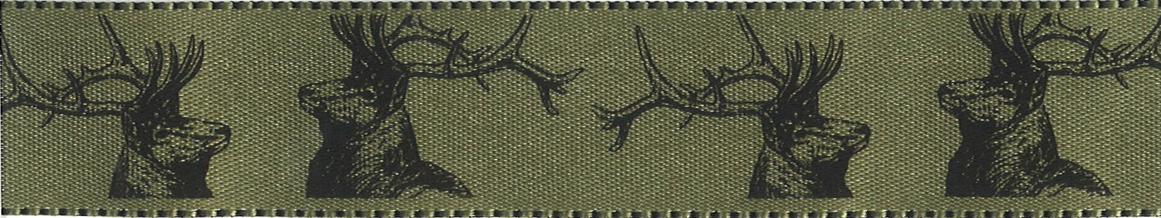 Berisfords Satin Ribbon with Stag Print - Cloudy Green 25mm