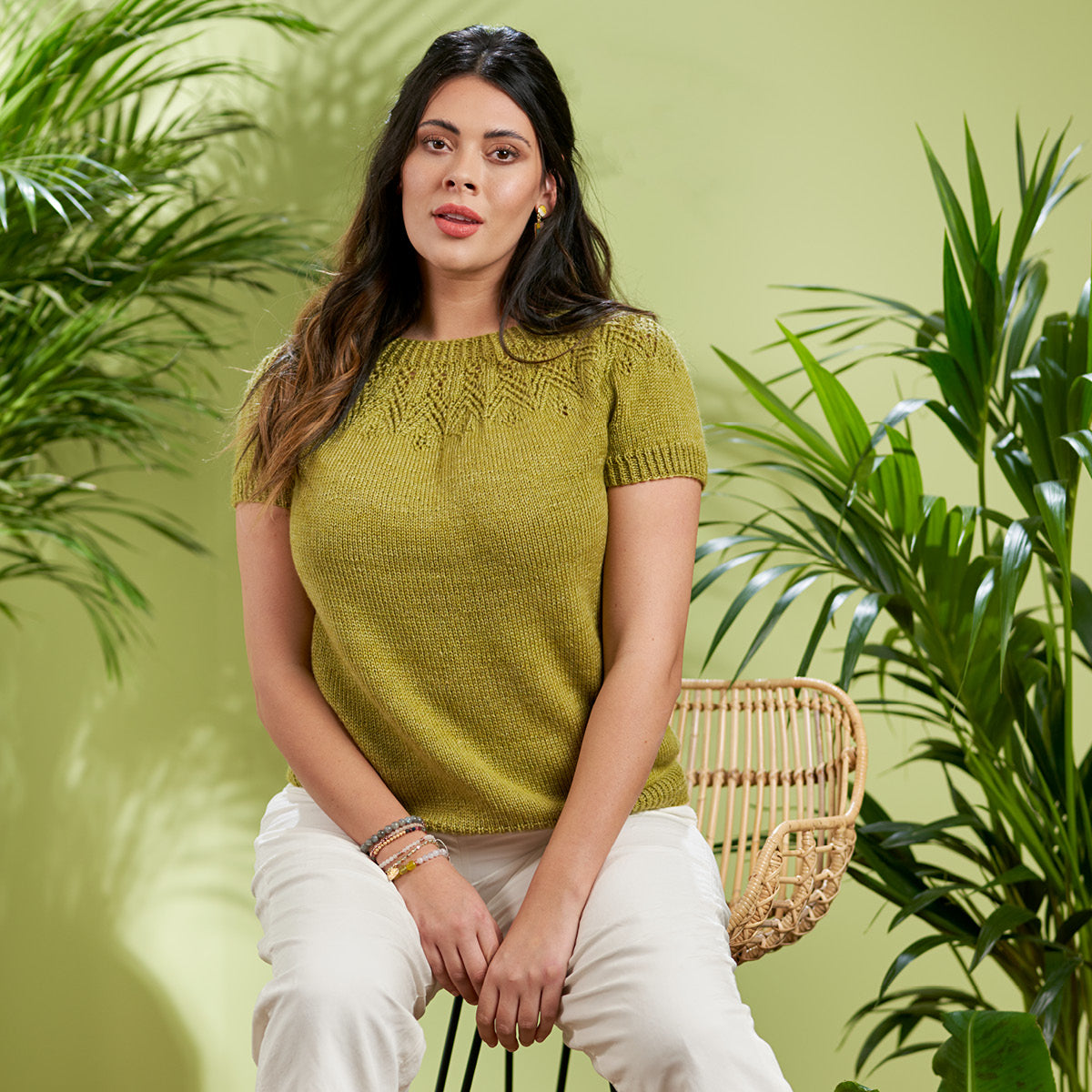 WYS Lyra Feather Lace Yoke Top - Knitting Pattern (FREE PDF download)