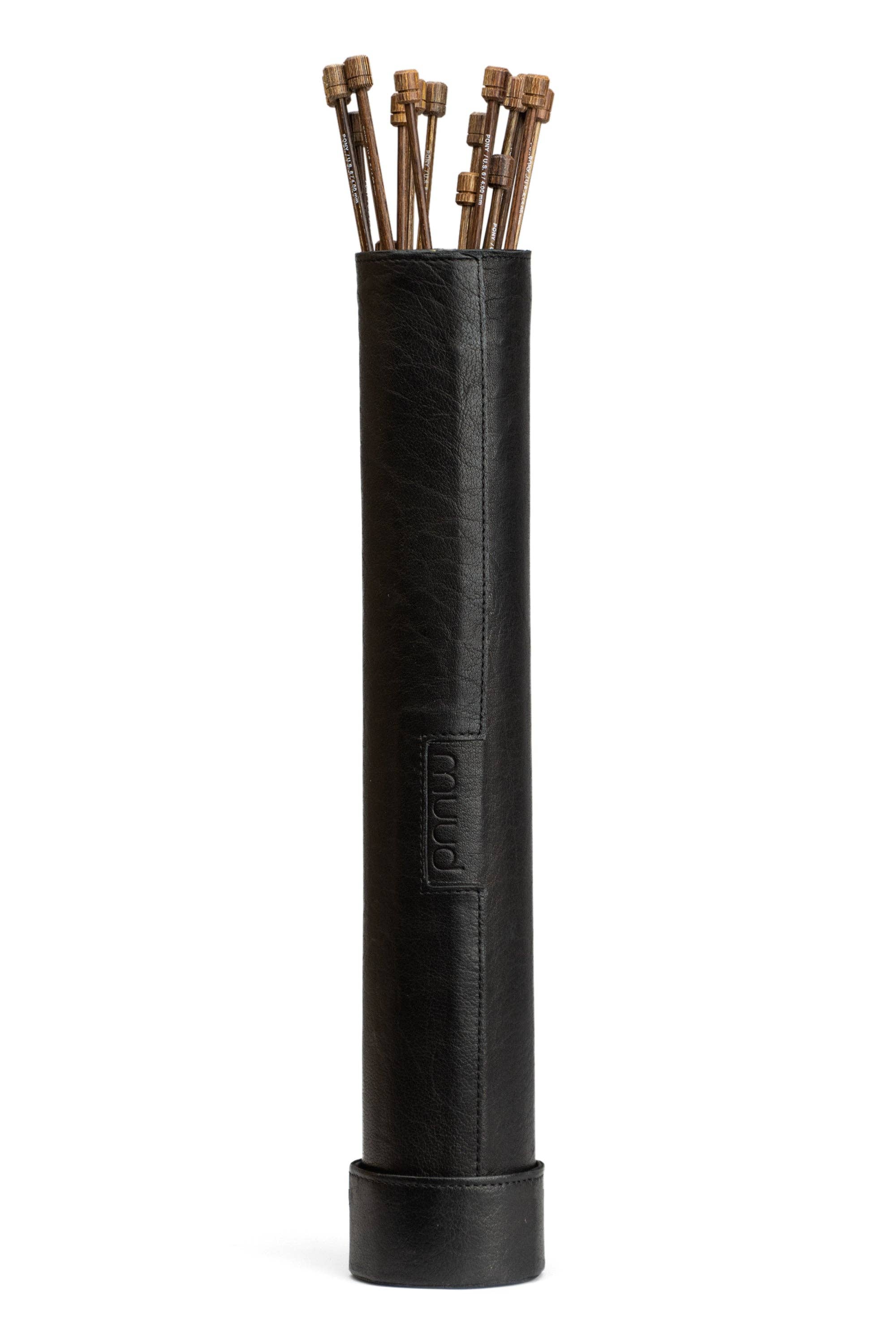 Muud Upsala XL - Tube de rangement en cuir pour aiguilles à tricoter droites