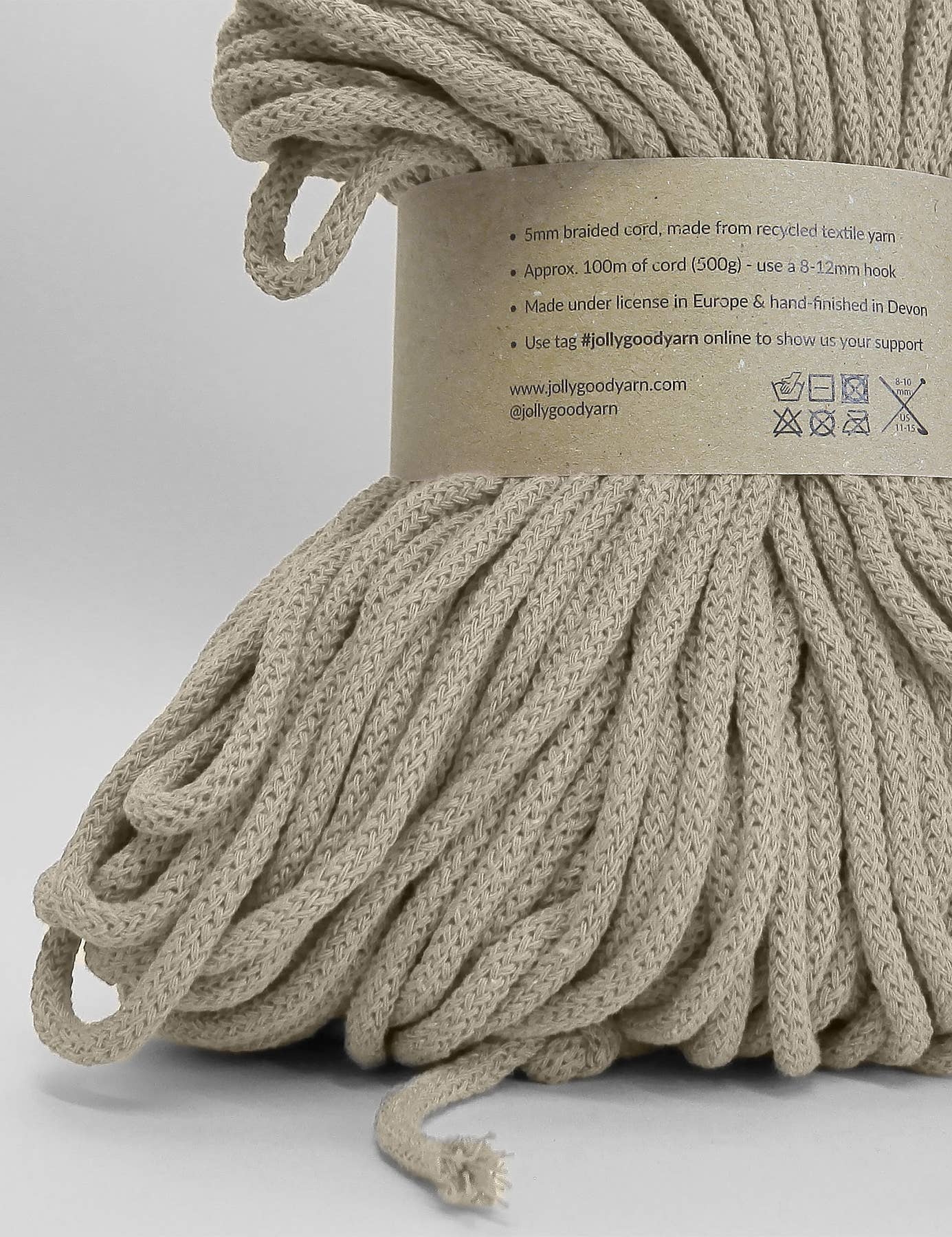 Jolly Good Yarn - 5mm Woolacombe Taupe recycled cotton macrame cord (100m)