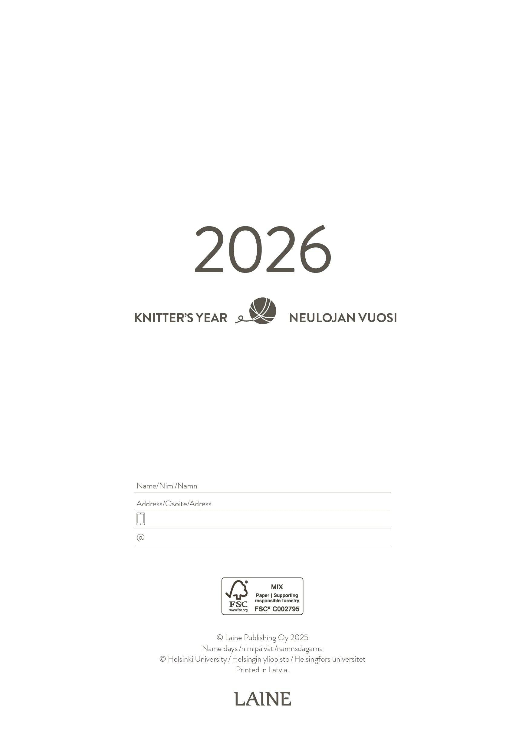 Laine - Knitter’s Year 2026 weekly planner