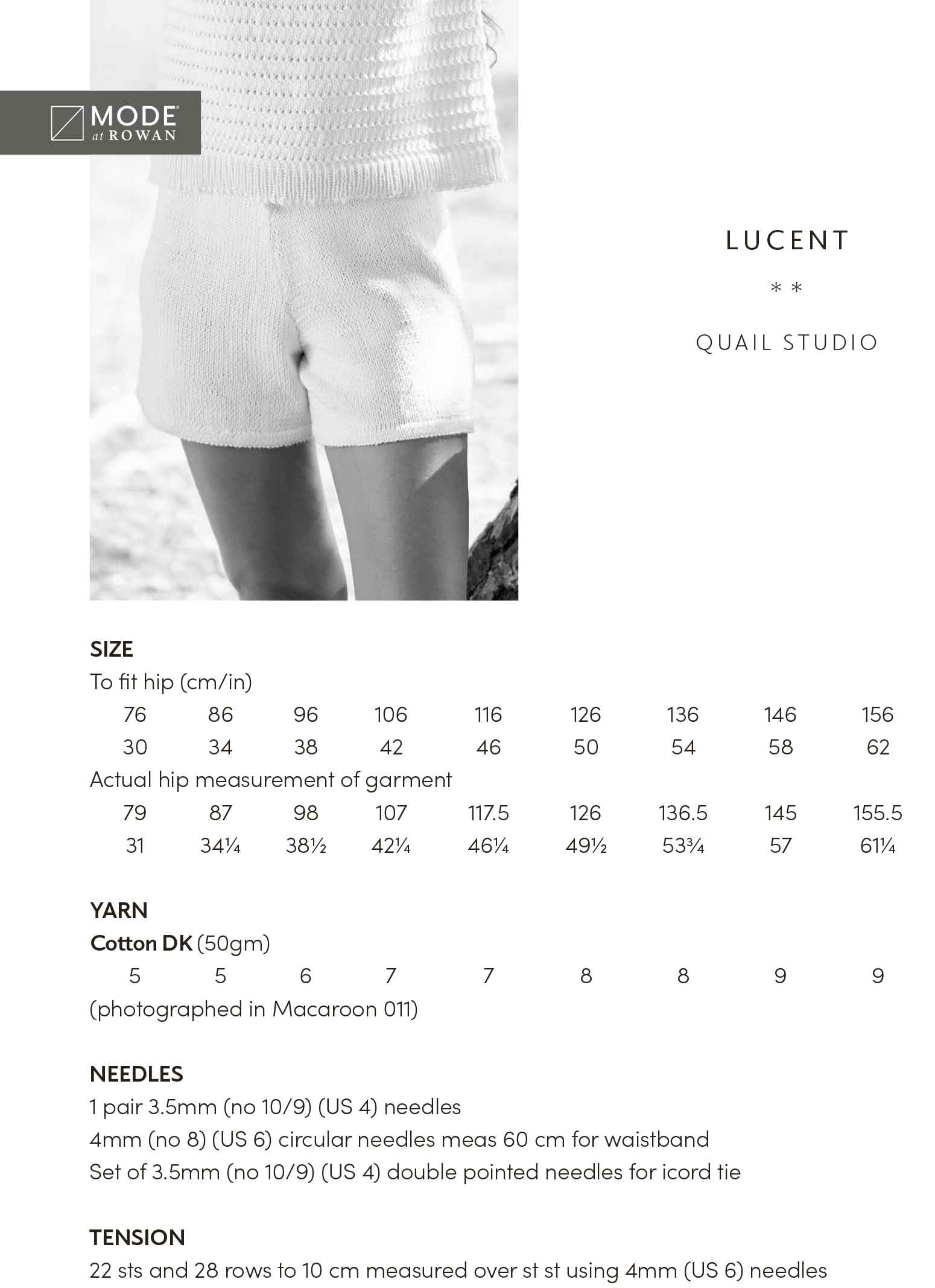 Mode at Rowan Lucent Shorts - Knitting Pattern