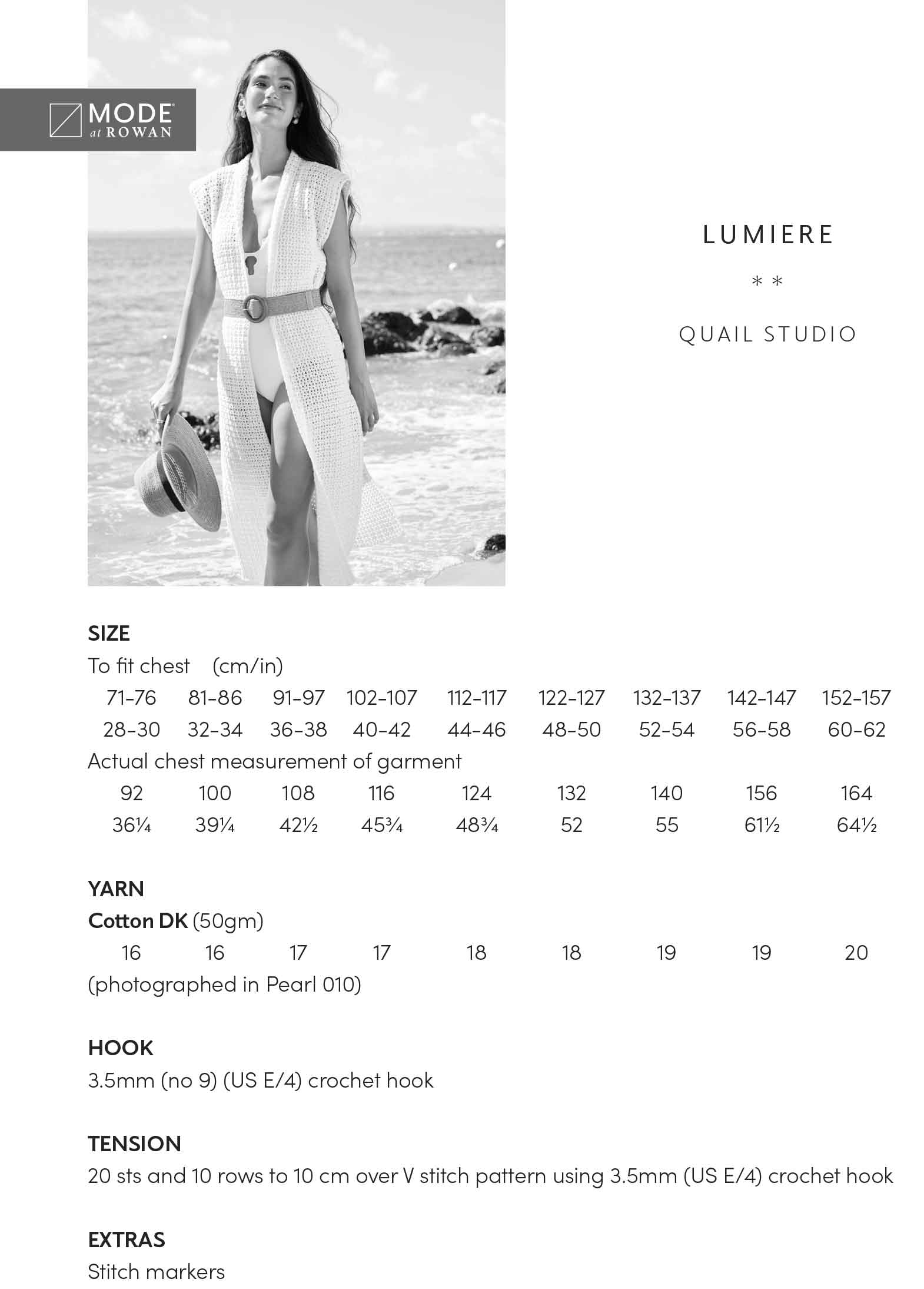 Mode at Rowan Lumiere full-length summer waistcoat - Crochet Pattern