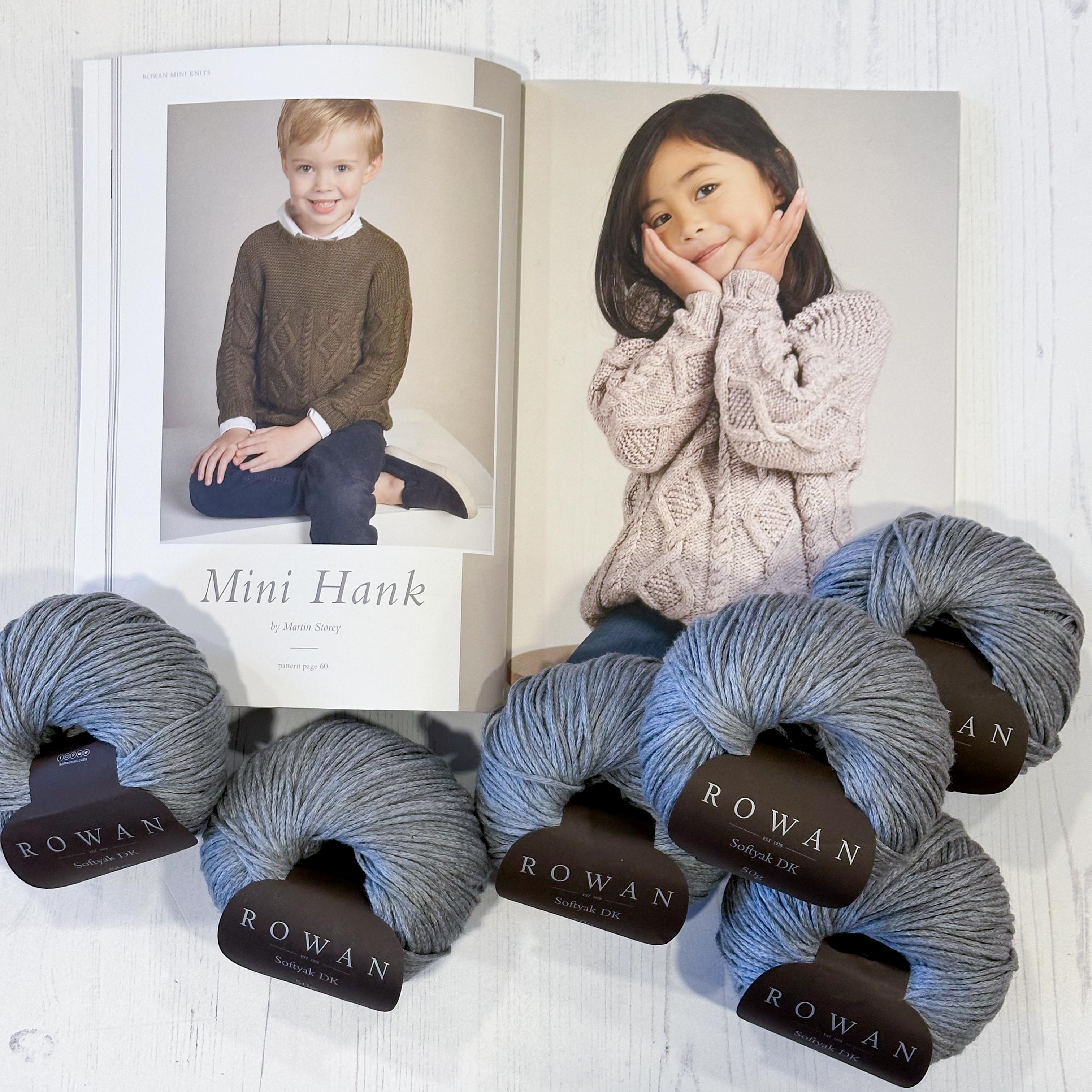 Mini Hank Sweater – Knitting Kit (Rowan Softyak, Plain, Size 3–4 & 5-6 Years)