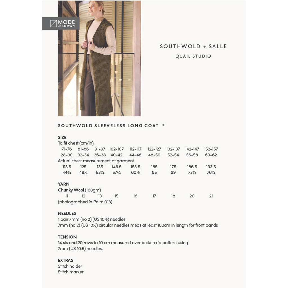 Mode at Rowan Southwold Sleeveless Long Coat and Salle Snood - Knitting Pattern