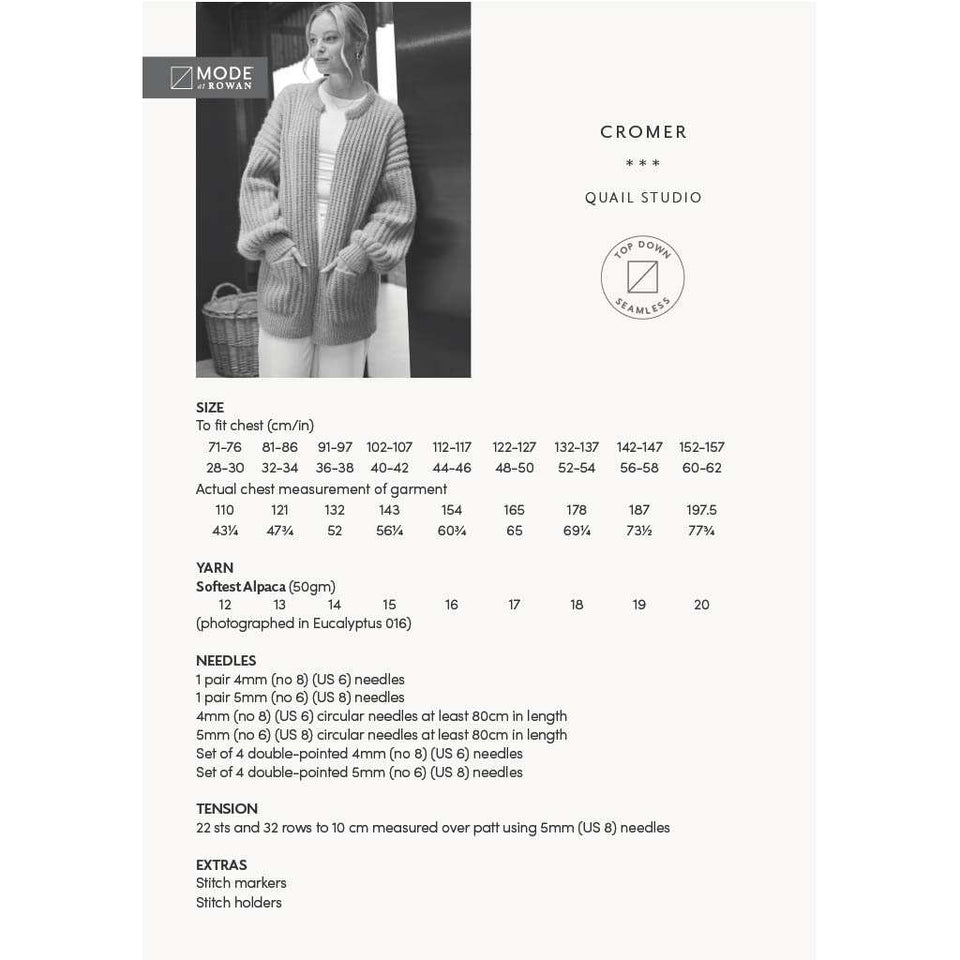 Rowan Calmer Pattern Mode at Rowan Cromer Cardigan - Knitting Pattern