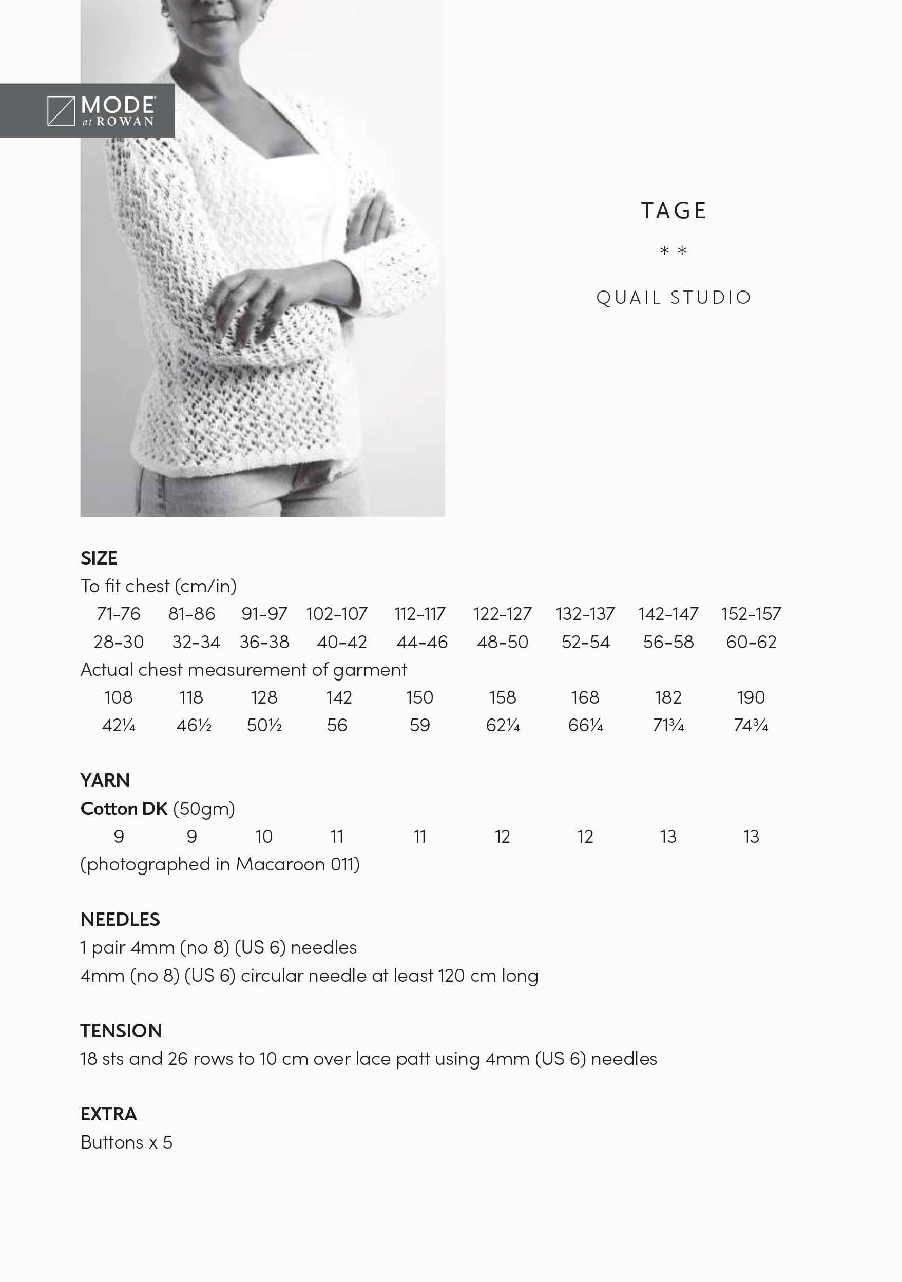 Cardigan Mode chez Rowan Tage - Patron de tricot