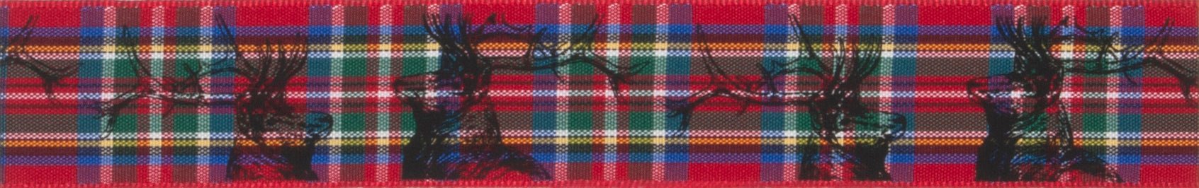 Berisfords Royal Stewart Tartan Ribbon with Stag Print -  25mm