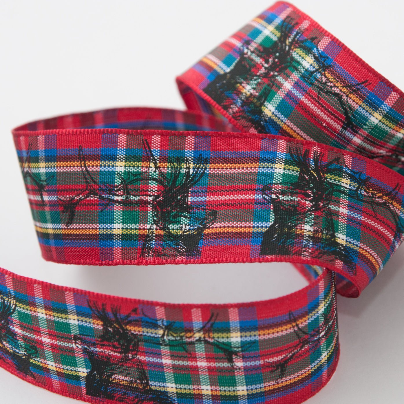 Berisfords Royal Stewart Tartan Ribbon with Stag Print -  25mm