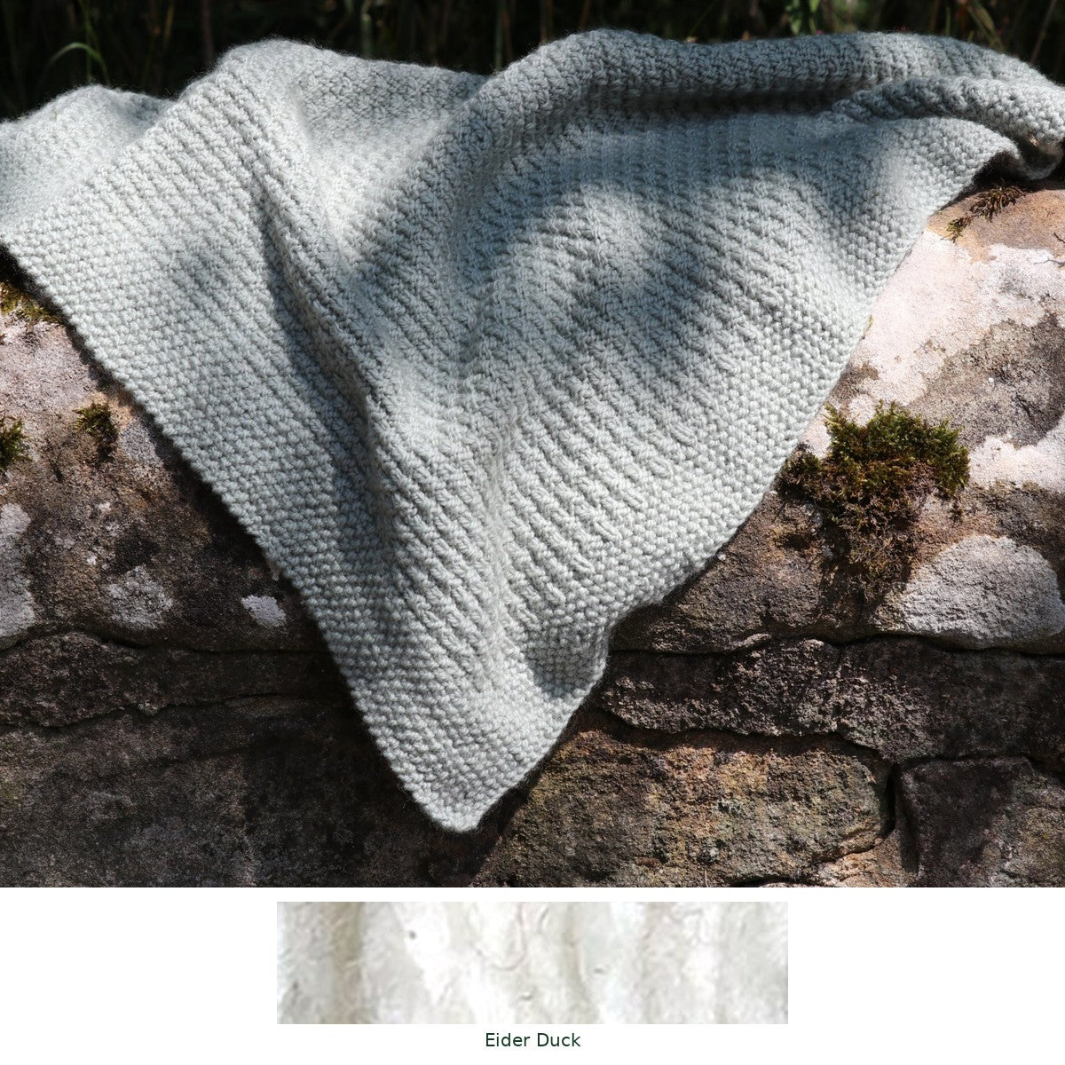 Alloway Raindrops Baby Blanket knitting kit in Eider Duck, with the yarn shade shown