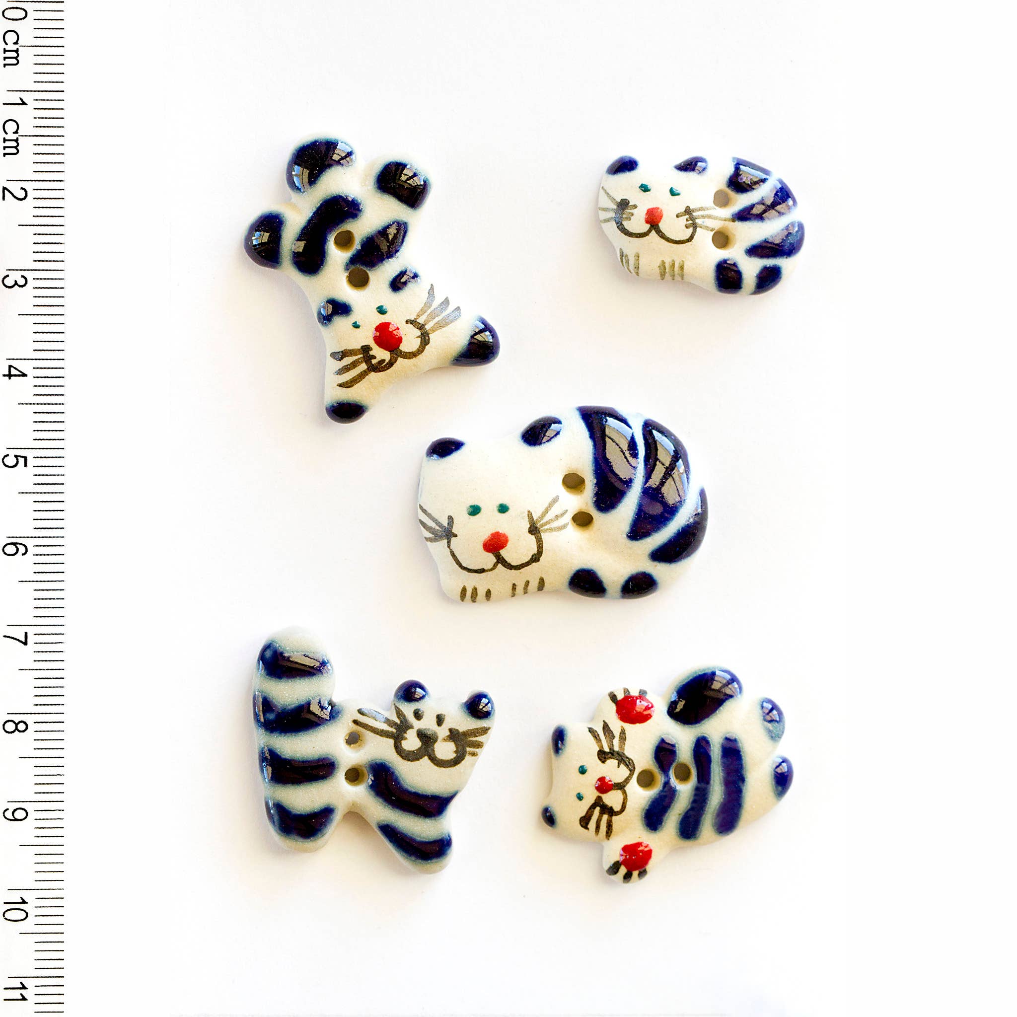 Incomparable Buttons - 5 Blue Fun Cat Buttons