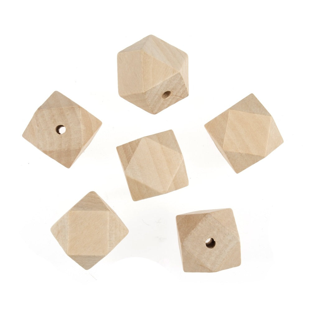 30mm Geometric Cut Wooden Beads 6 Pack
