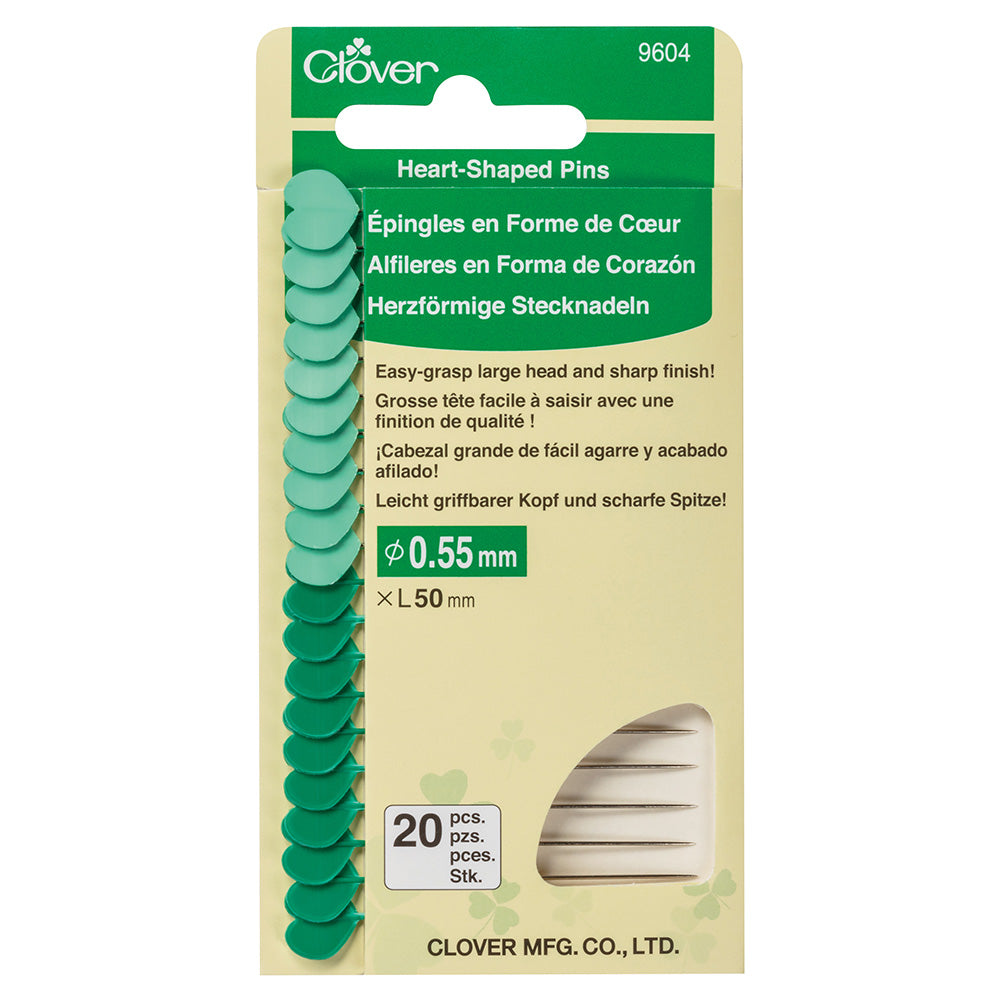Clover Green Heart-Shaped Pins - 50mm - pack of 20