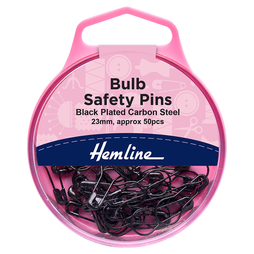 Hemline Bulb Safety Pins, 23mm, Black (pack of 50)