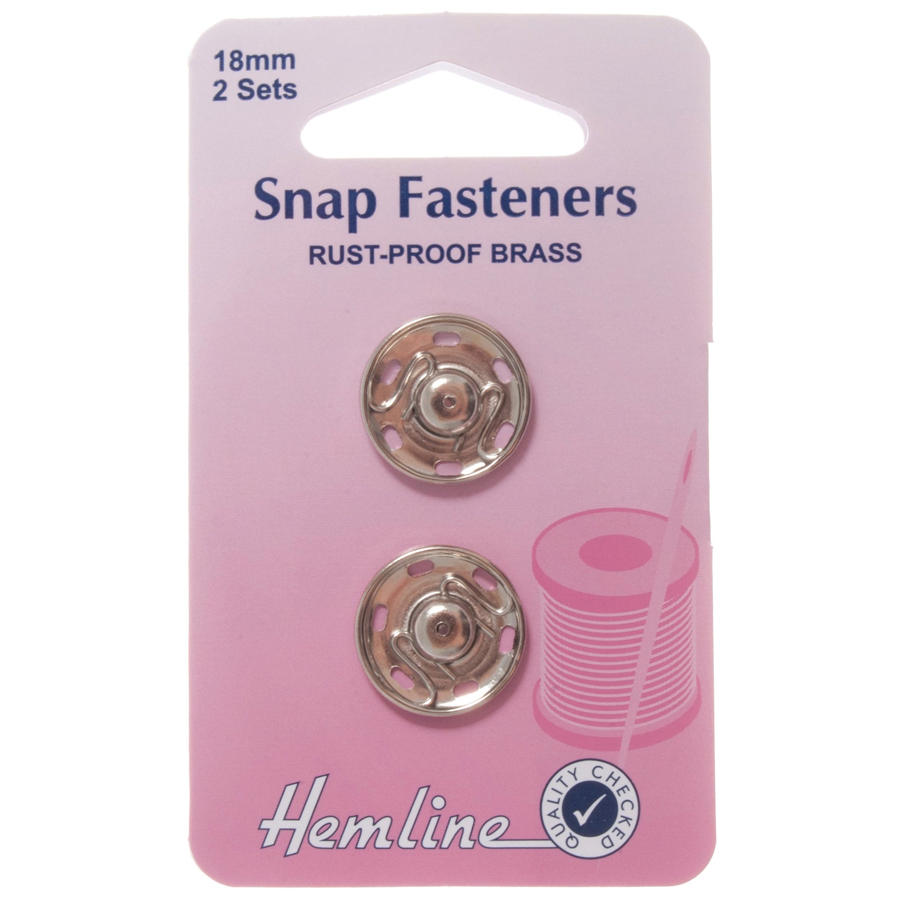 Hemline Snap Fasteners, Sew-on, 18mm, Silver Metal (2 sets)