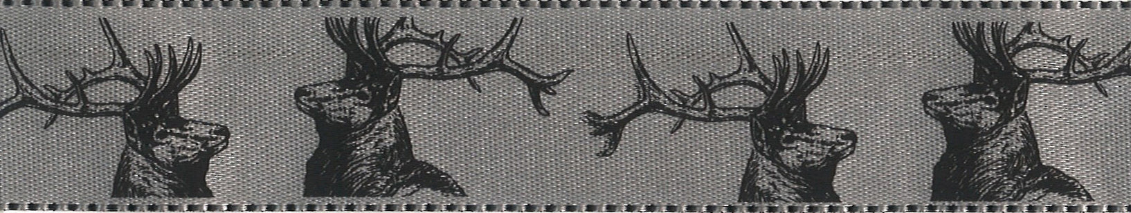Berisfords Satin Ribbon with Stag Print - Silver Grey 25mm