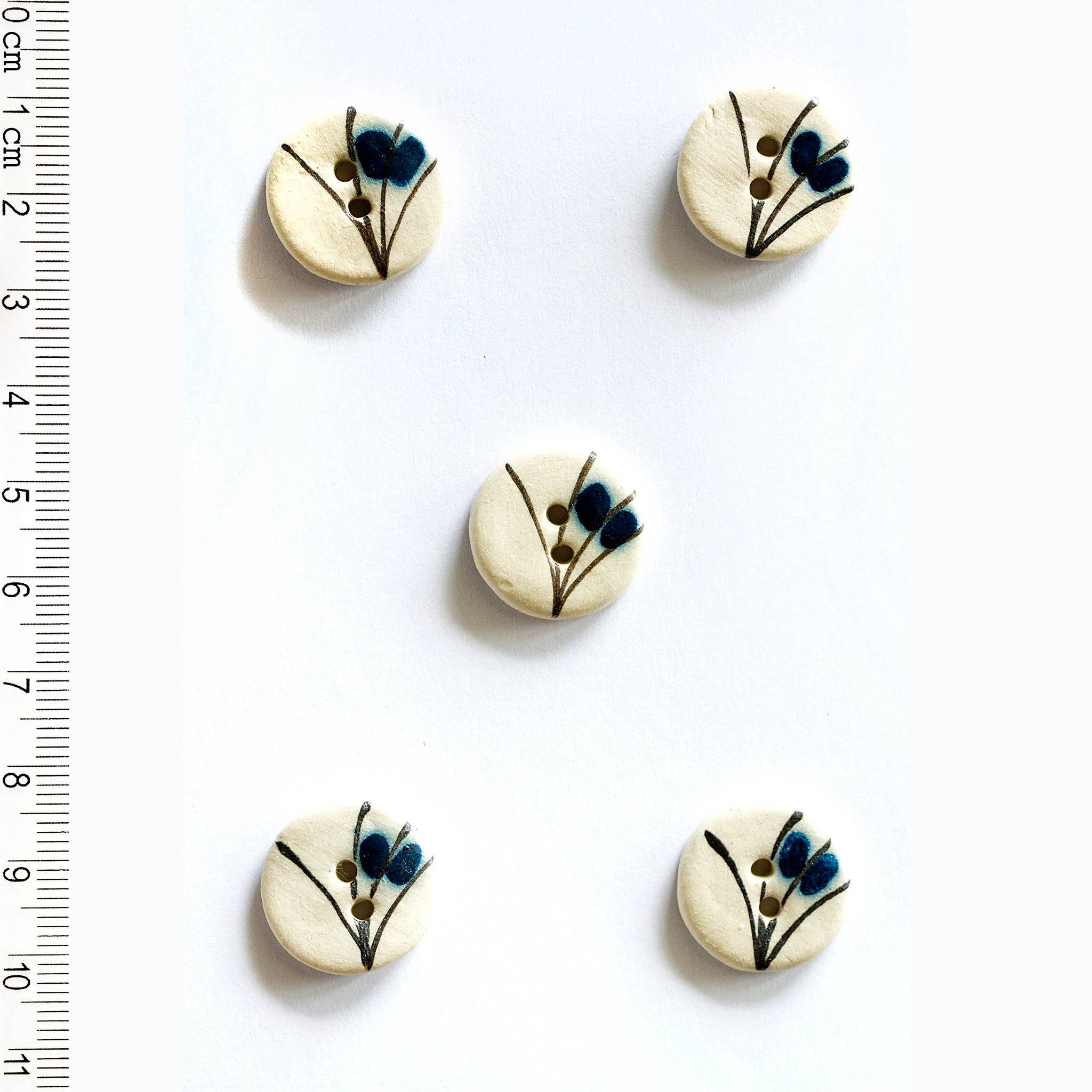 Incomparable Buttons - 5 Blue Floral Grass Buttons