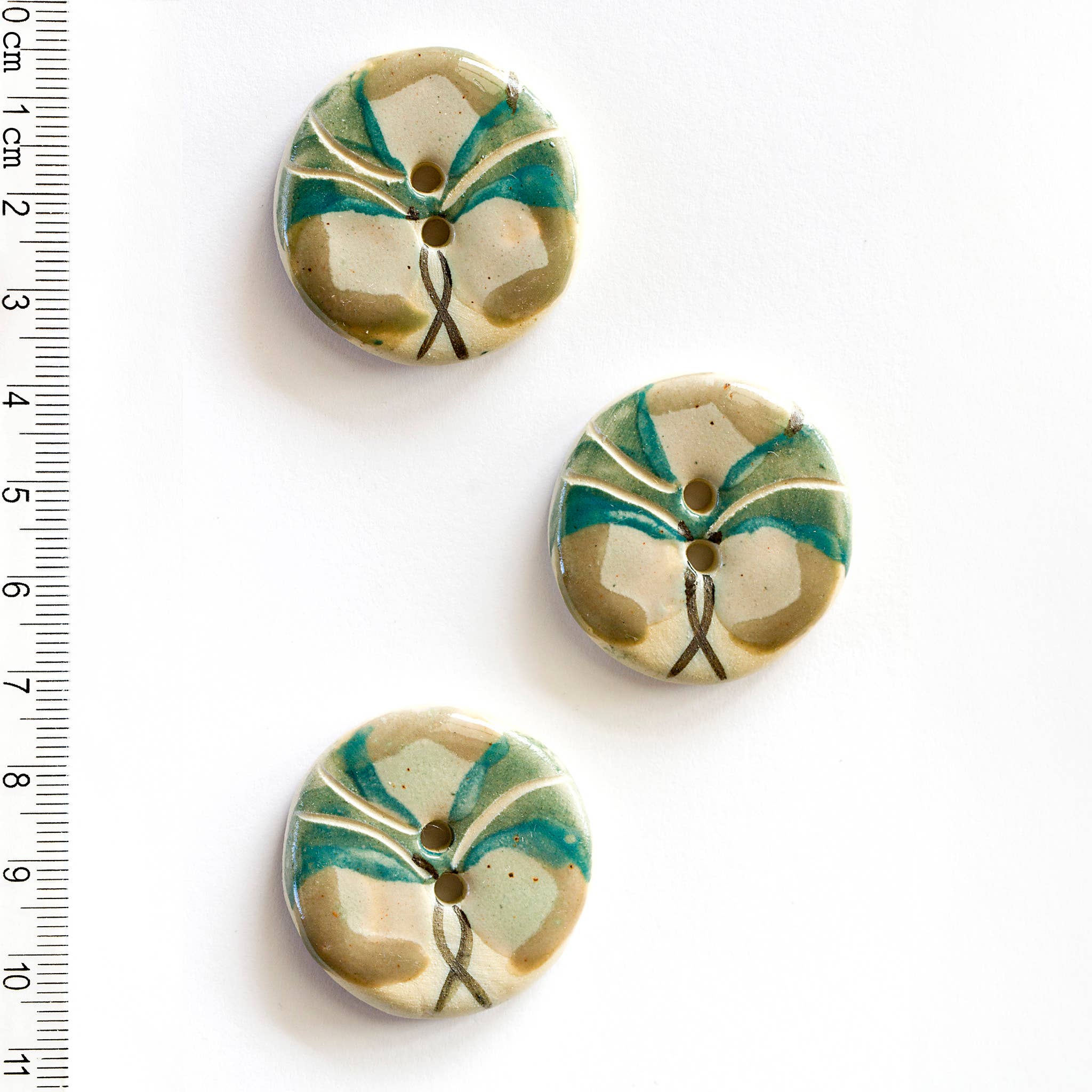 Incomparable Buttons - 3 Green Floral Buttons