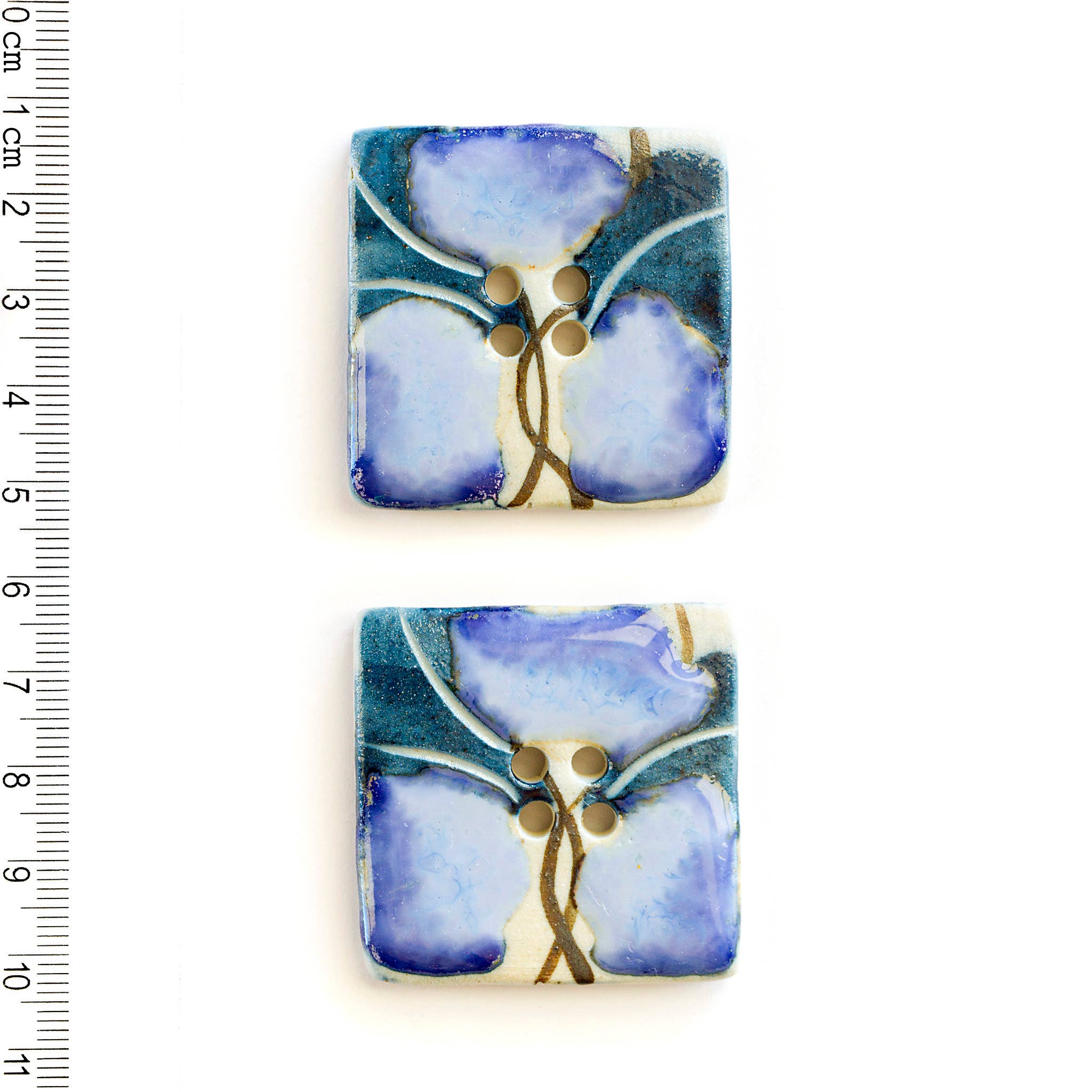 Incomparable Buttons - 2 Large Blue Floral Statement Square Buttons
