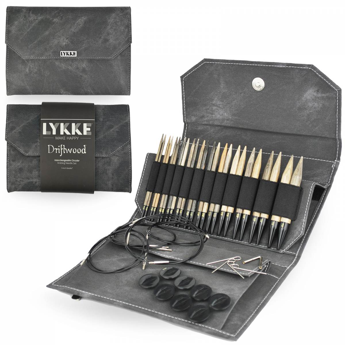 LYKKE Interchangeable Birchwood Knitting Needle Set - Driftwood 13cm (5")